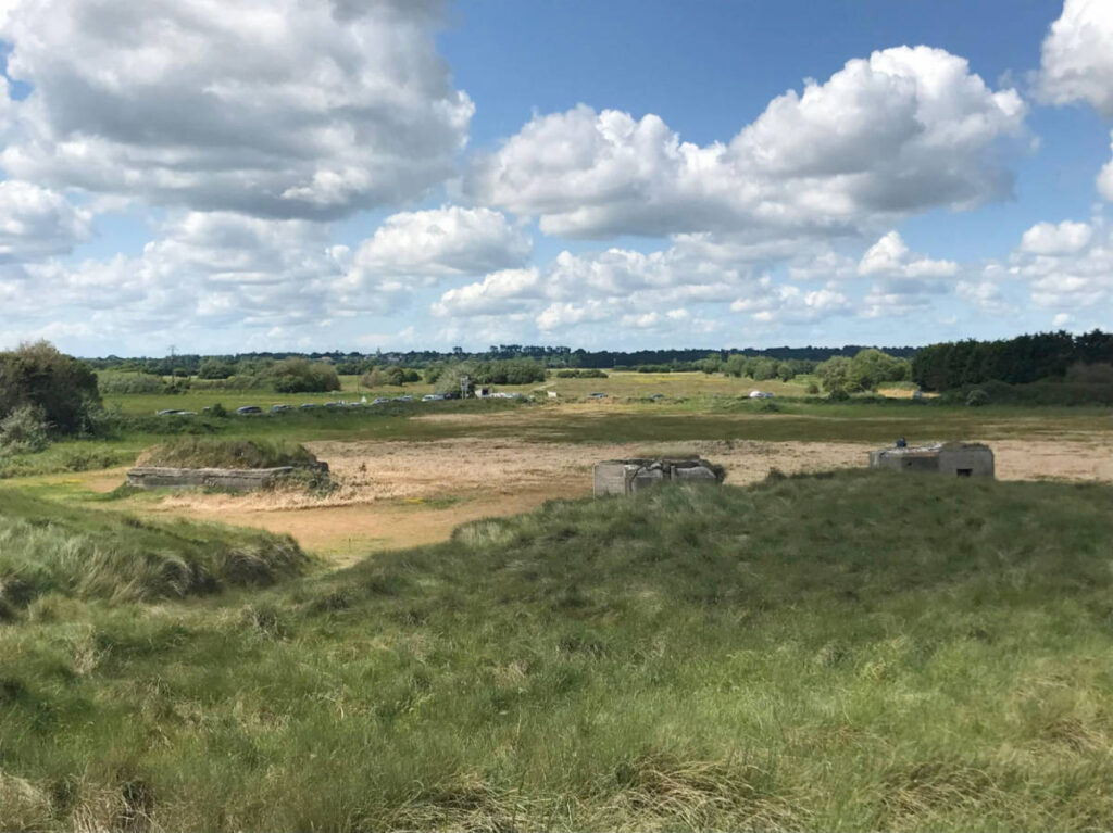 Blue sky over the D-Day bunkers in Normandy