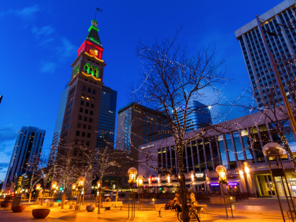 D&F Tower in 16th Street Mall in Denver during the Christmas season