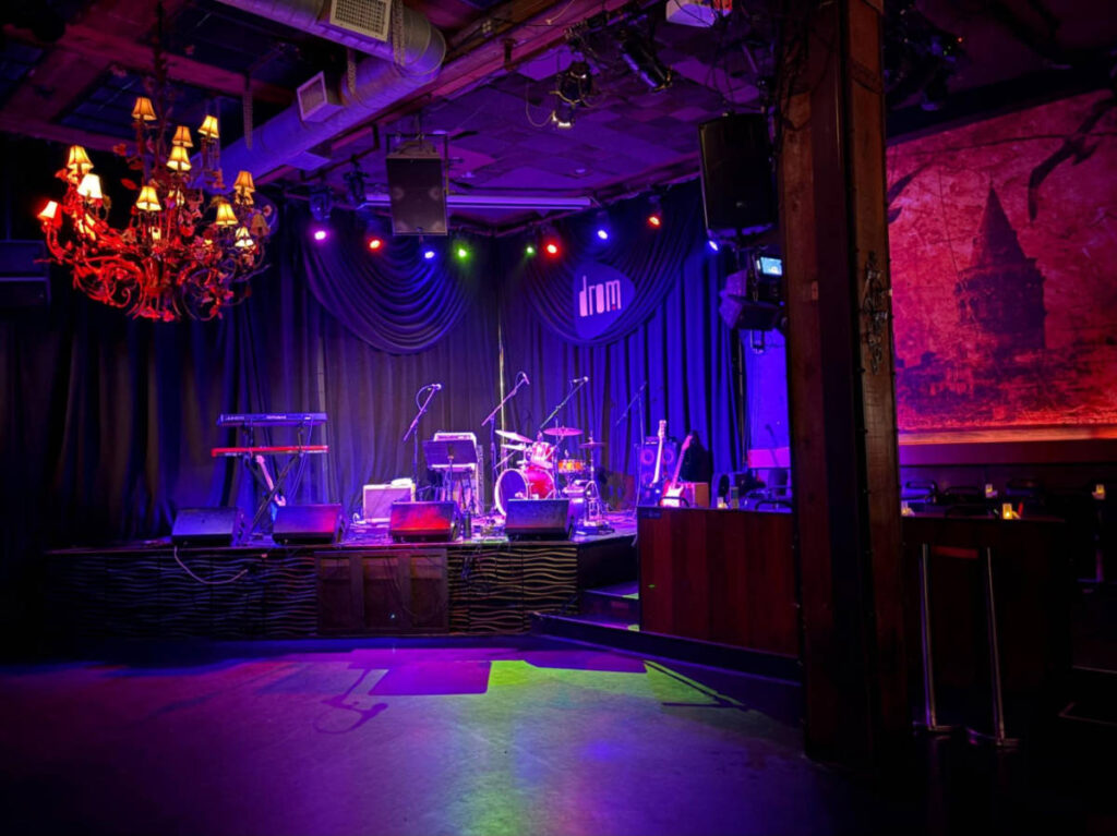 View of the interior and stage at DROM NYC