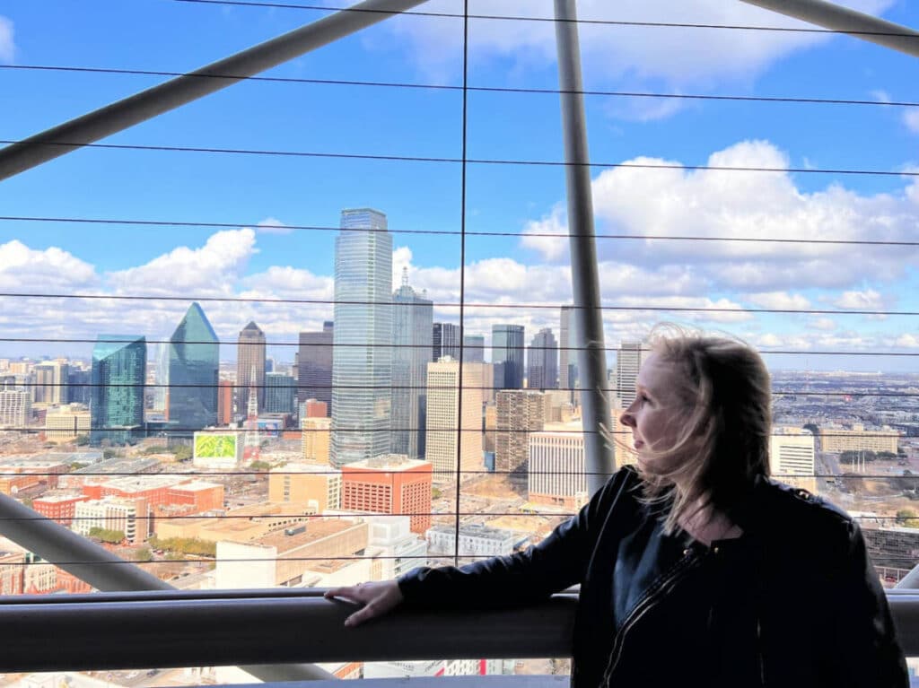 The author, Sarah Heath admiring the view from Reunion Tower in Dallas