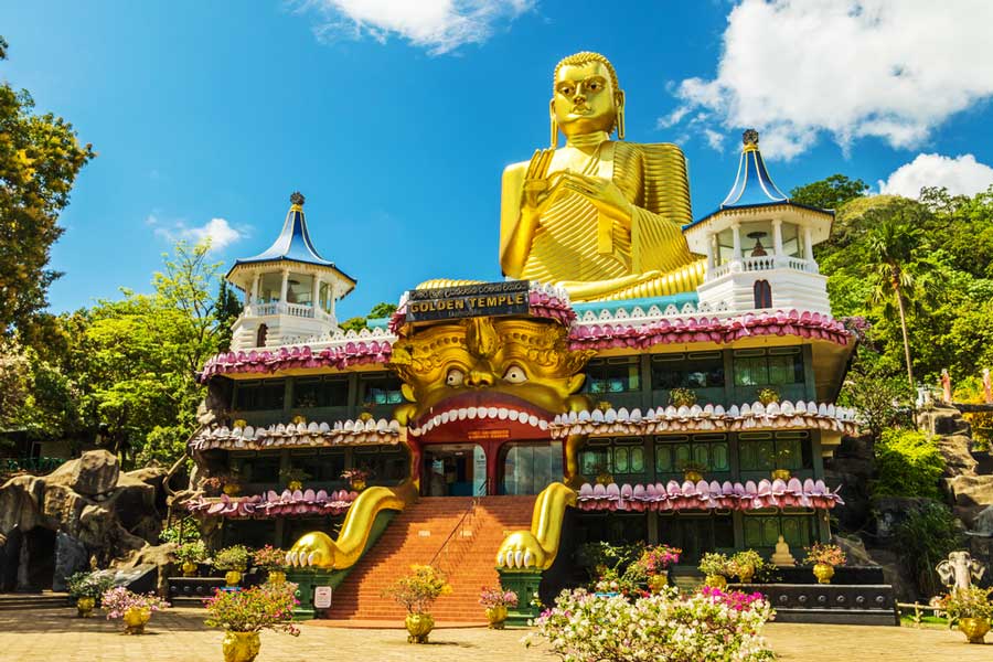 View of the Dambulla Royal Cave Temple and Golden Temple from the outside