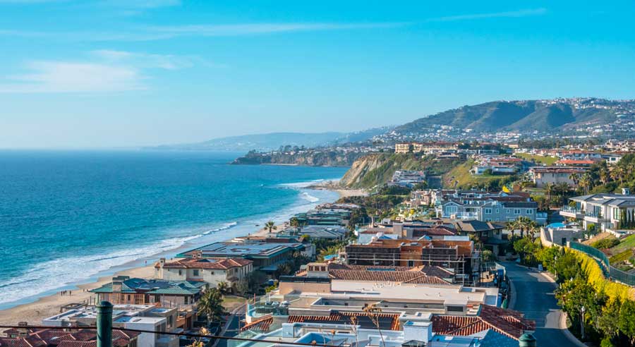 Overlooking view of houses and the beach in Dana Point