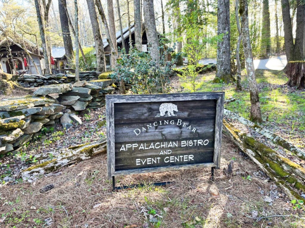 View of the outdoor signage of Dancing Bear Appalachian Bistro
