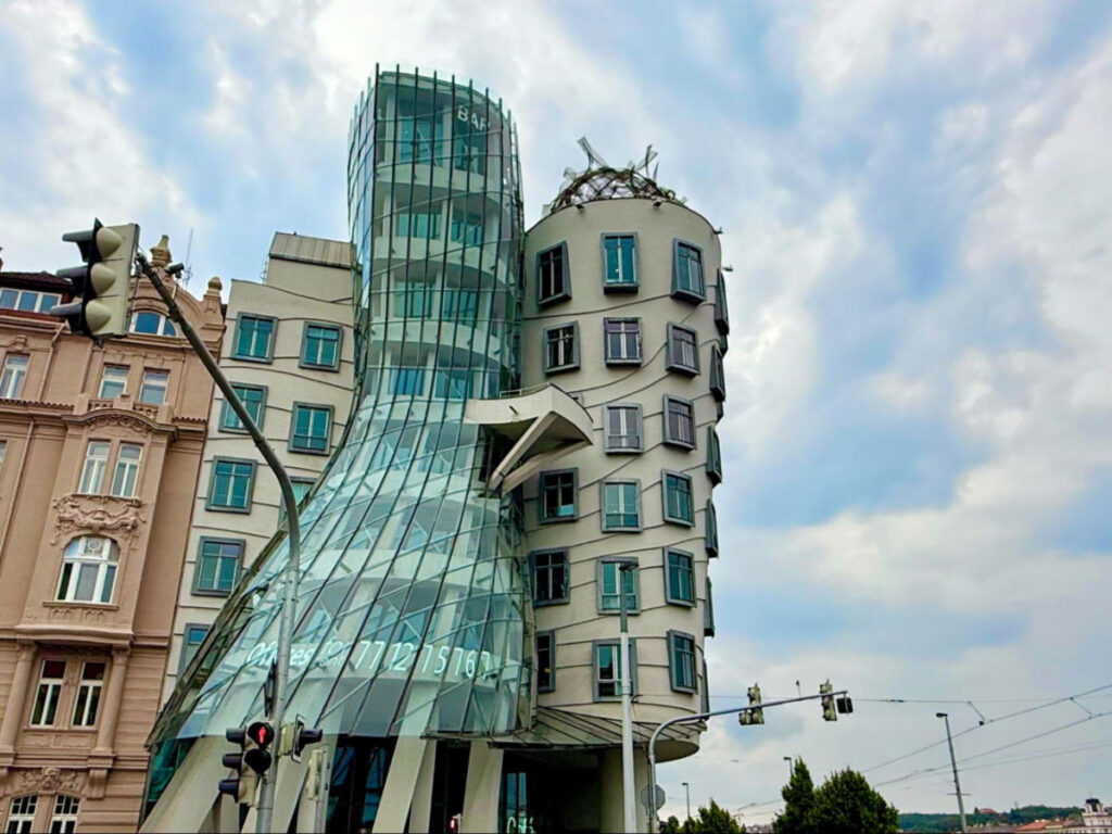 View of the Dancing House building in the New Town