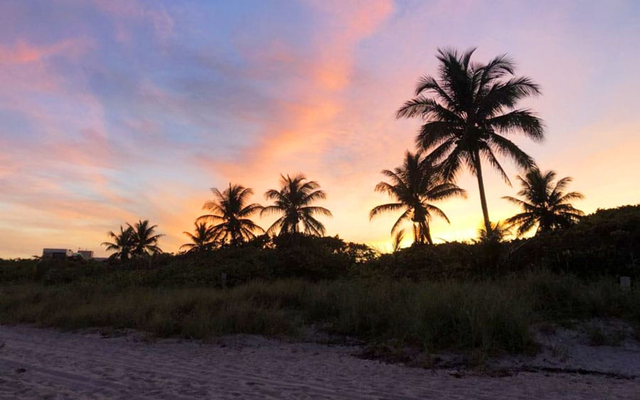 View of the colorful sunset in Dania Beach