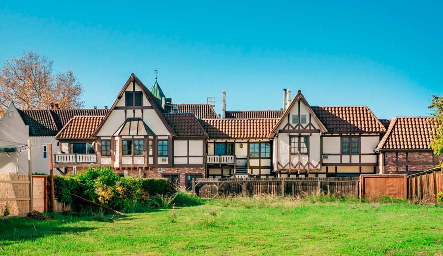 A Danish-style house under the clear blue sky
