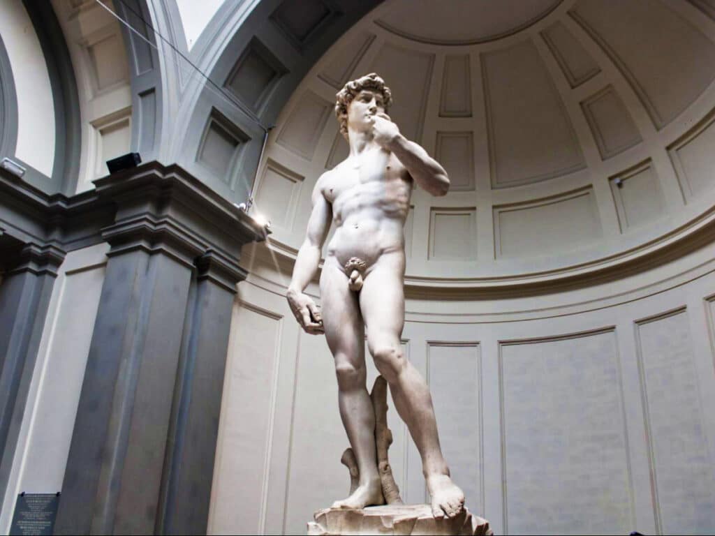 View of the famous David statue by Michelangelo in Accademia Gallery