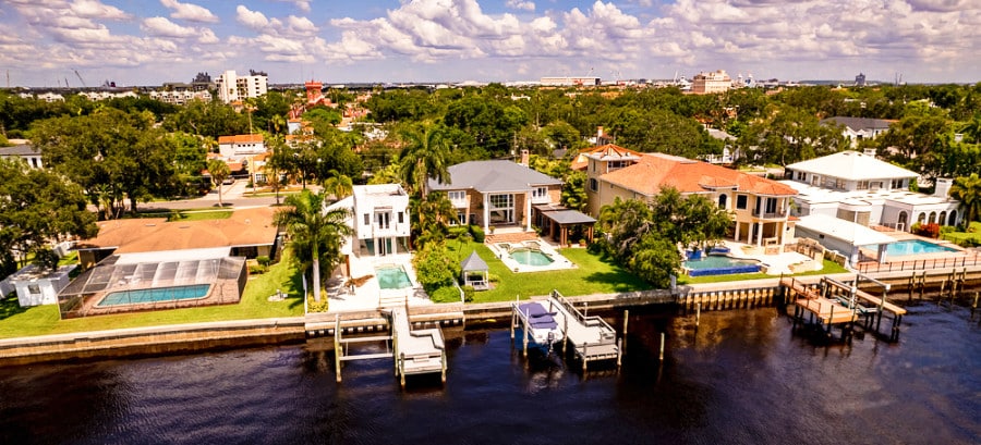 Aerial view of the residential homes in Davis Islands in Tampa