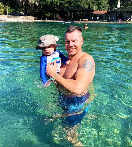 View of the author's husband and son in De Leon Springs State Park