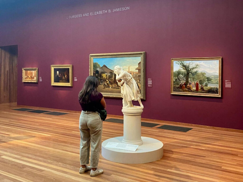 The author's partner admiring an art in De Young Museum
