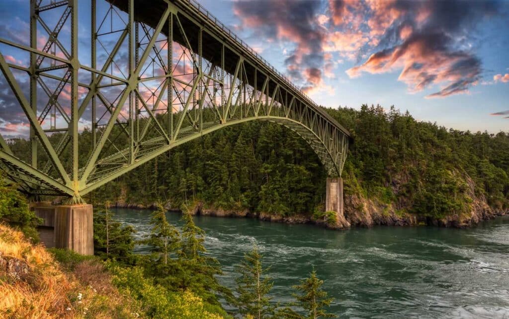View of the Deception Pass Bridge in Whidbey Island