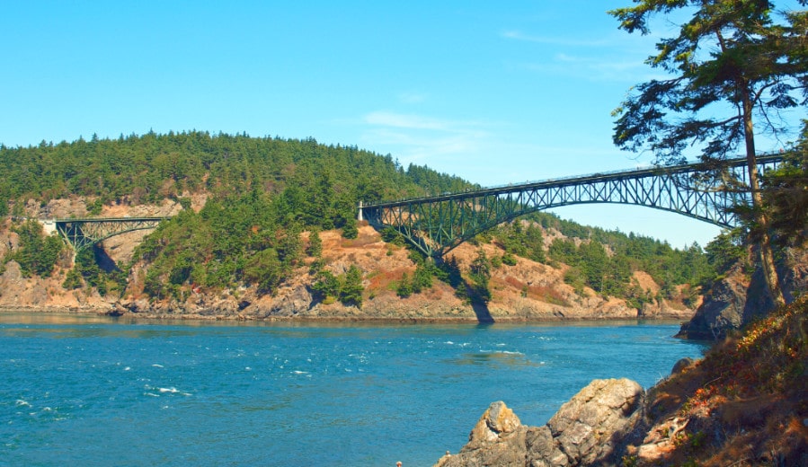 View of Deception Pass Bridge on Whidbey Island