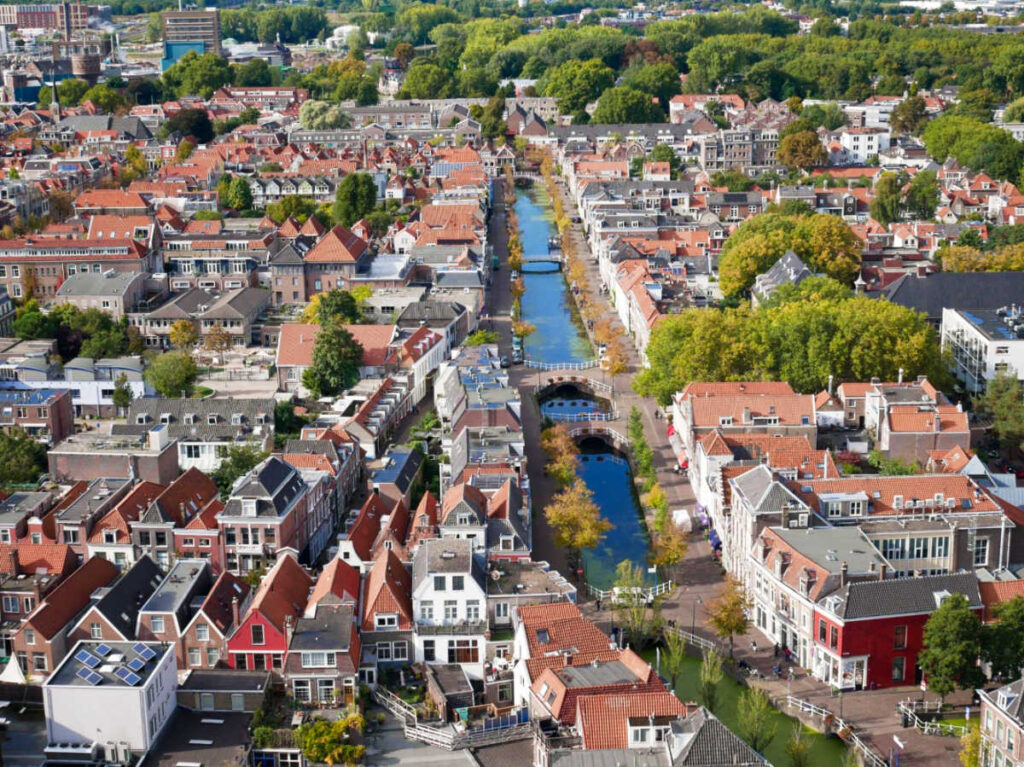Aerial view of Delft from the top of the “New” Cathedral