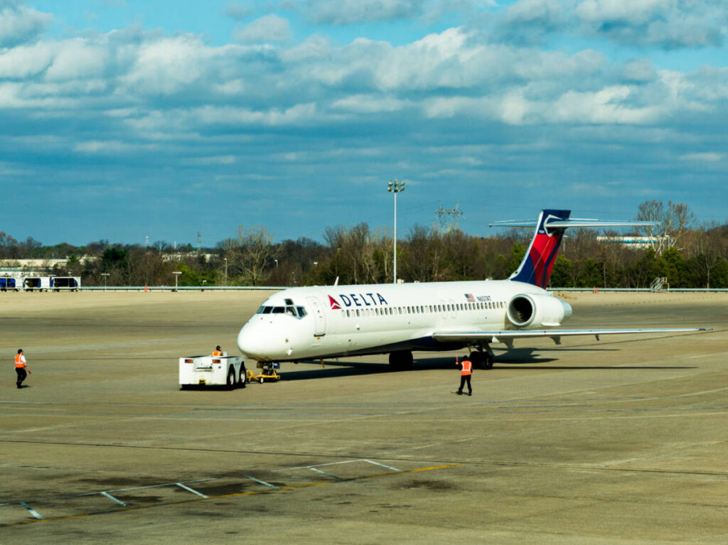 Overlooking view of the Delta aircraft at Nashville International Airport