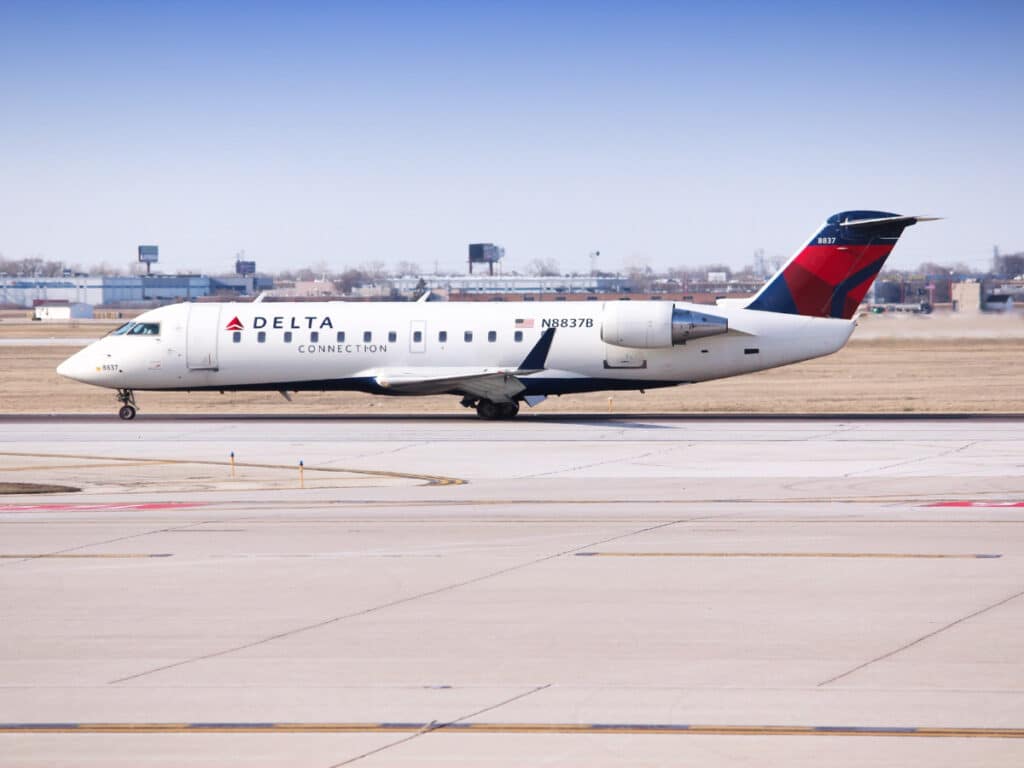 View of the Delta Airlines taxiing at O'Hare Airport