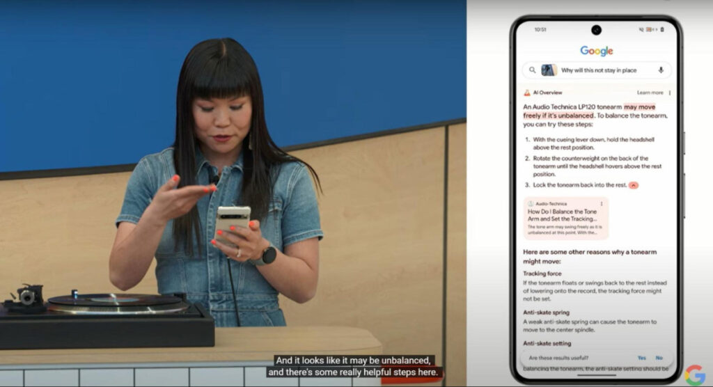 A woman during a Google’s 2024 demo of an AI Overview