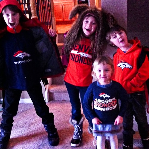 Kids wearing Denver Broncos tops
