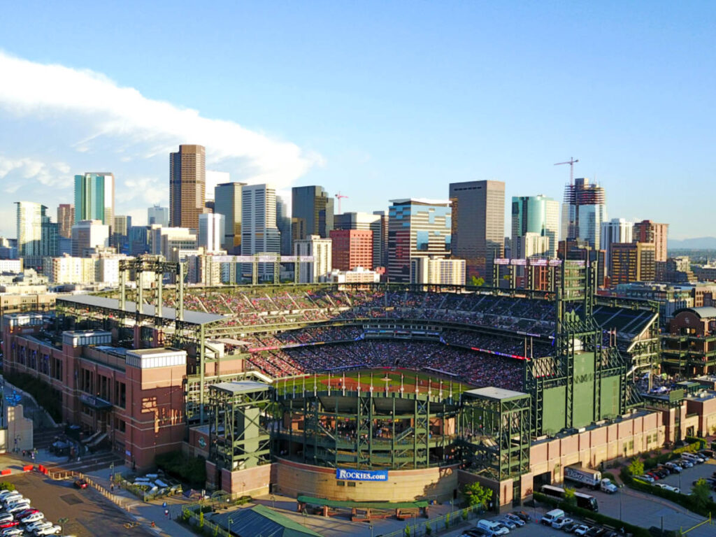 Aerial view of the Denver skyline