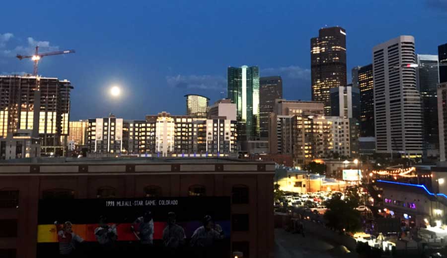 View of buildings in Denver at night