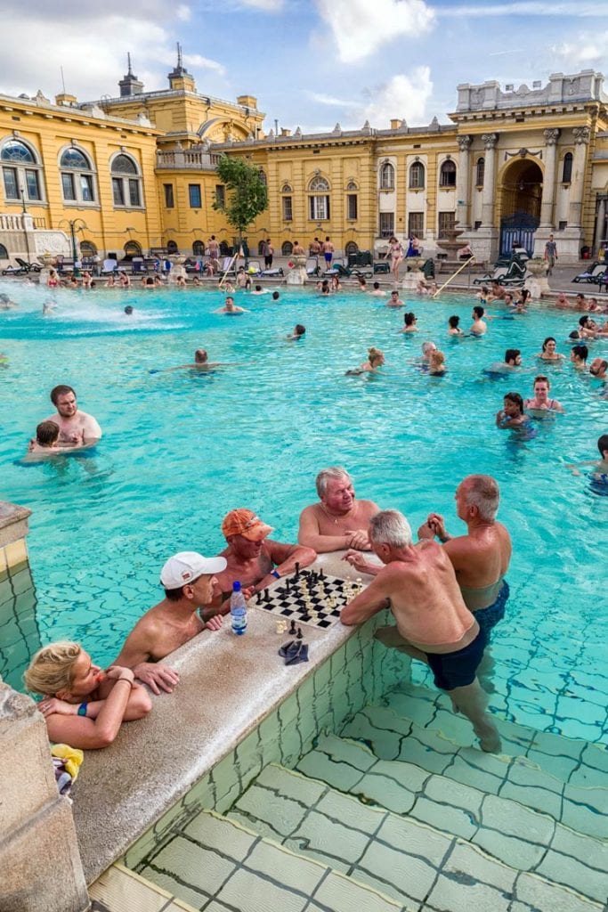 Men playing chess in the Szechenyi baths