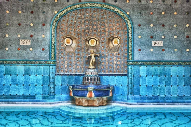 A fountain inside the Gellert Thermal Spa Baths