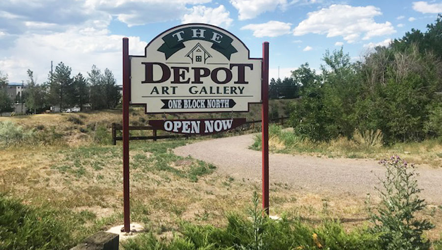 View of the Depot Art Gallery signage in Littleton