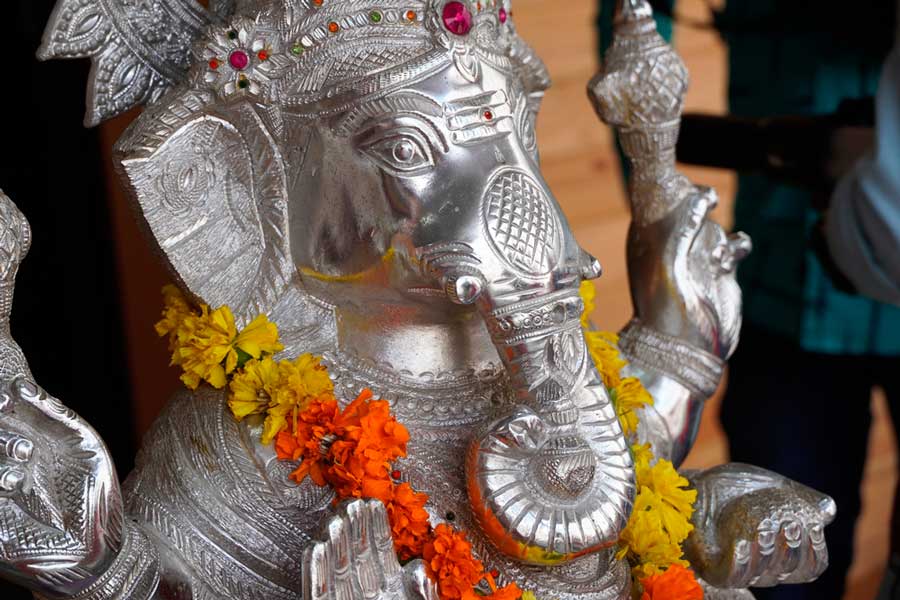 View of a silver sculptured figure of Ganesha
