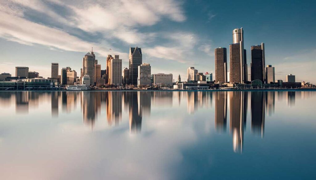 View of Detroit, Michigan skyline from Ontario