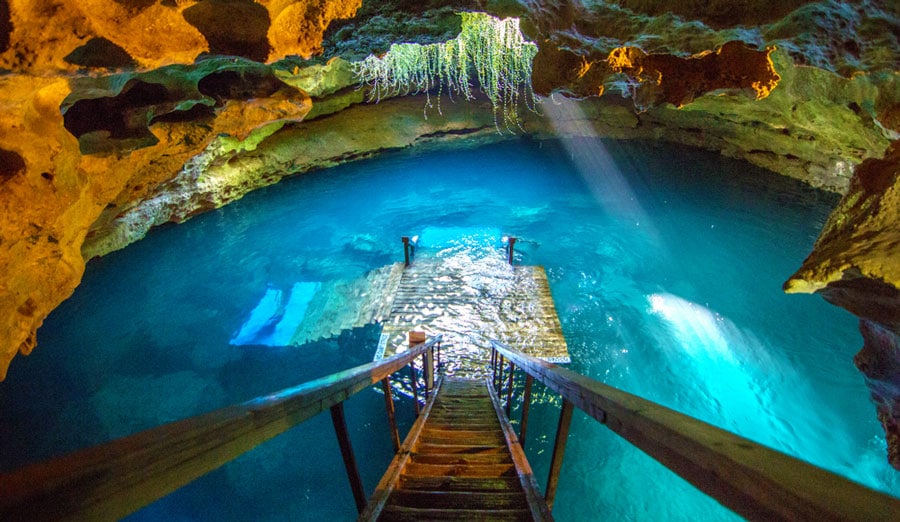 View of a wooden stairs going to the Devil's Den