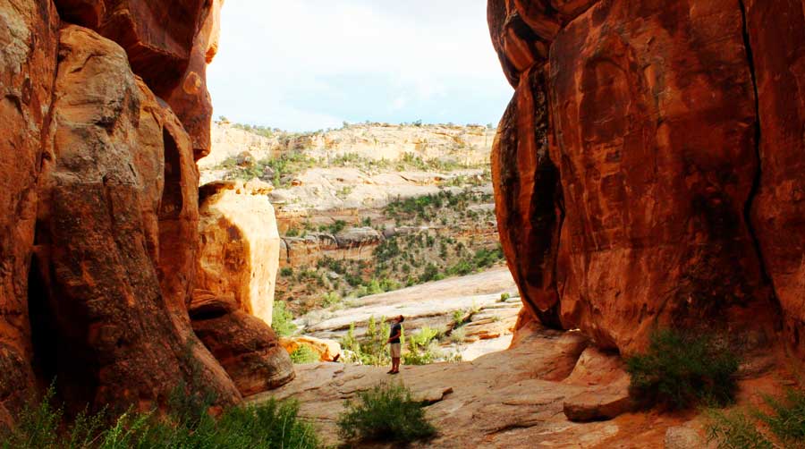 View of a man standing in Devil's Kitchen in Colorado National Monument
