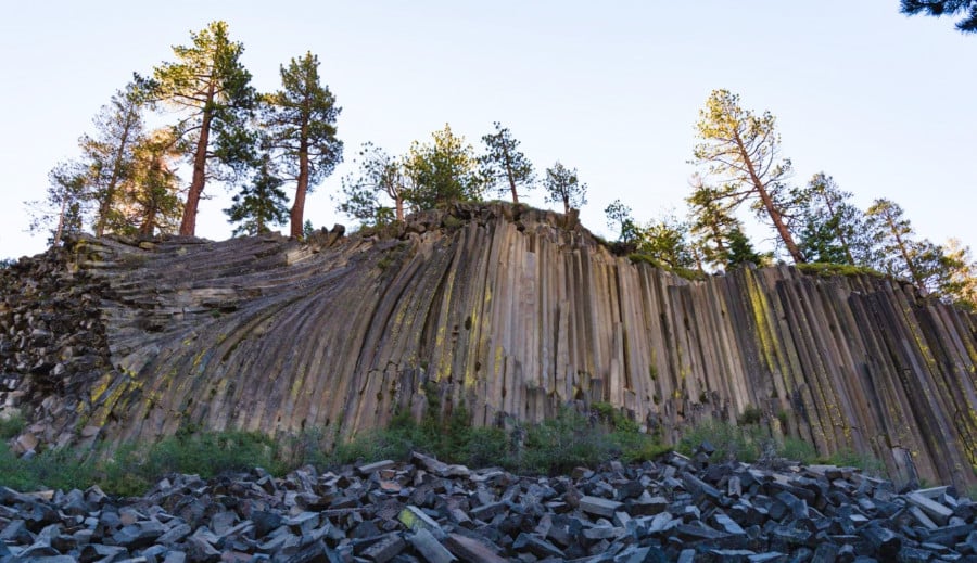 View of the unique geological formation of columnar basalt at the Devil’s Postpile National Monument