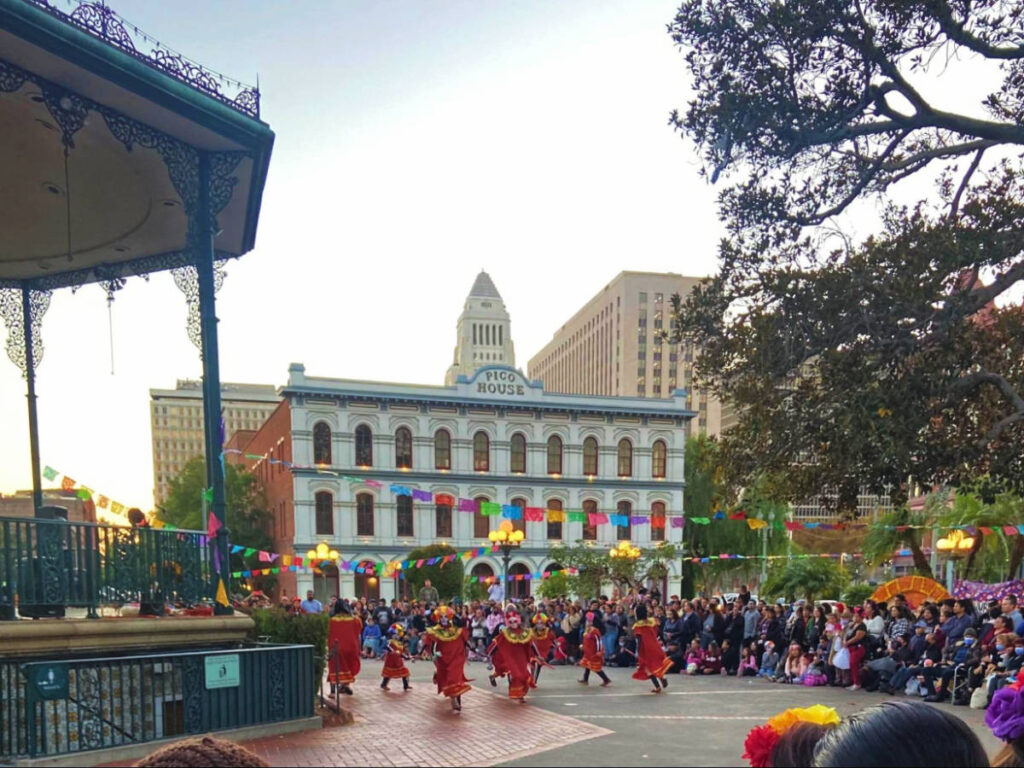View of people during the celebration of Dia de Los Muertos