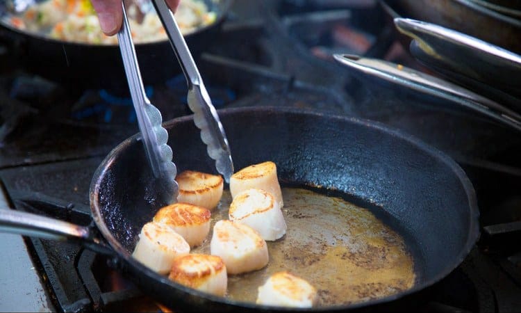 Digby scallops cooked on a frying pan