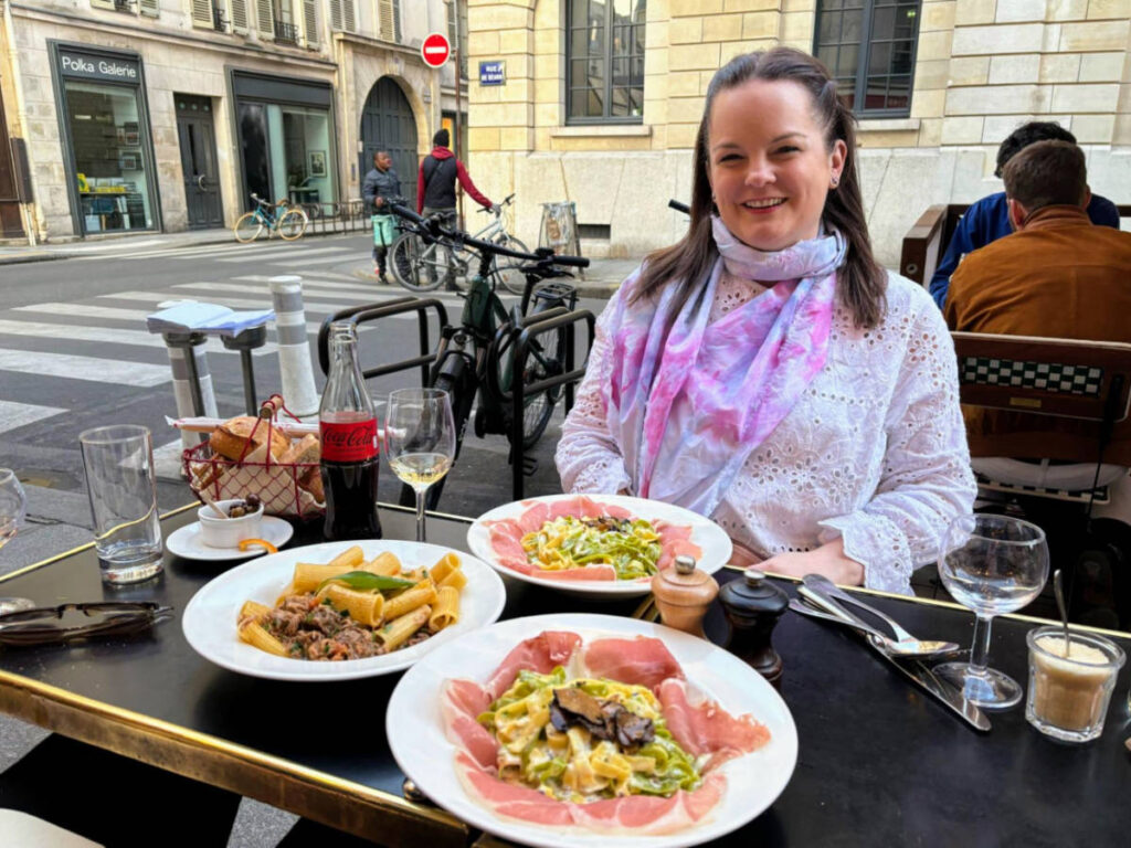 Author Rachel having dinner at Le Petit Italien