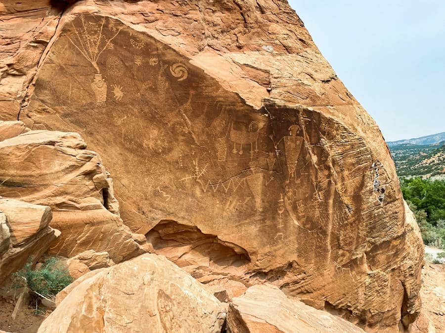 Closeup view of the petroglyphs in Dinosaur National Monument