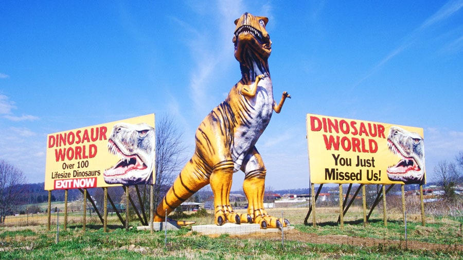 View of dinosaur statue in Dinosaur World in Florida