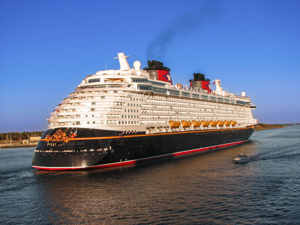Clear blue sky over the Disney Dream ship