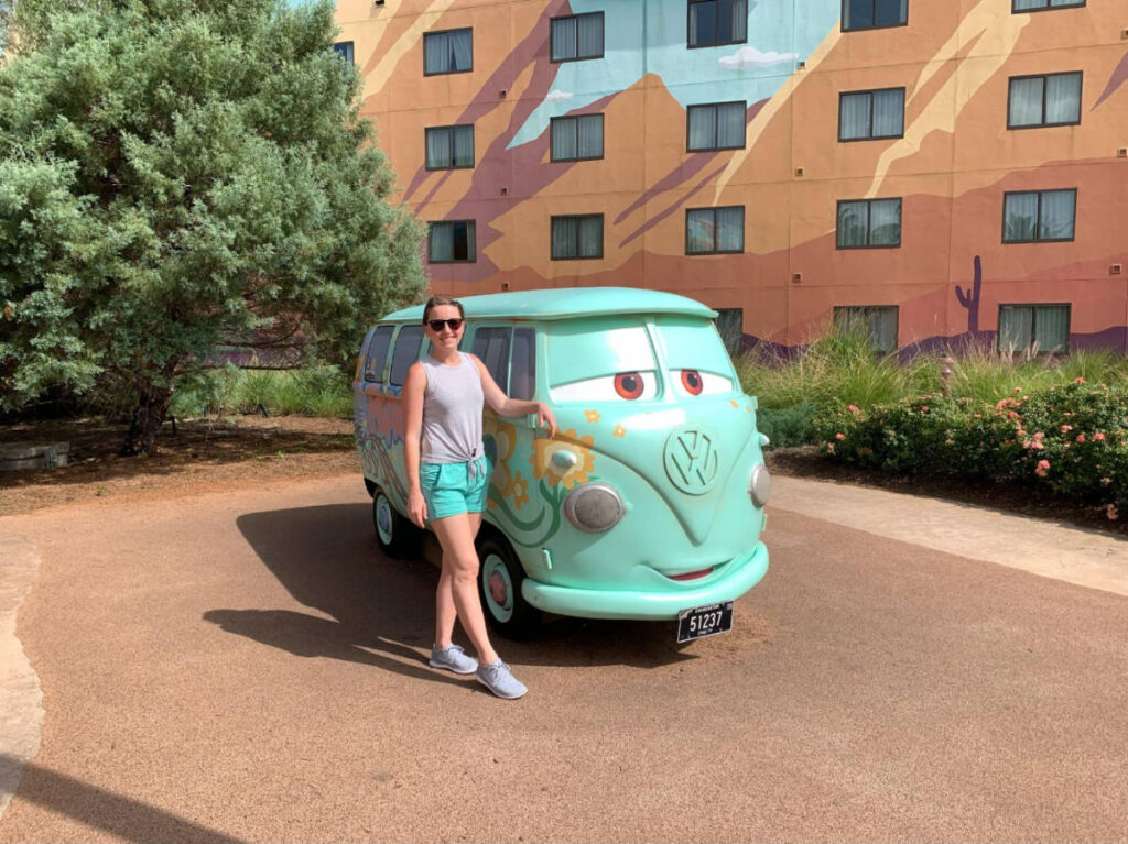 The author, Katie Neufeld with Fillmore from Cars the movie at Disney World