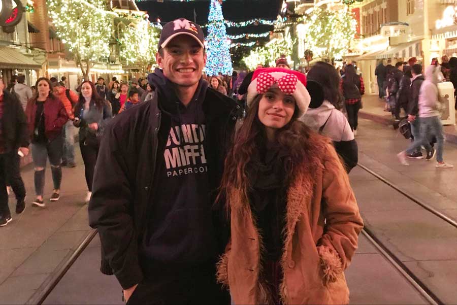 The author with her brother during holiday season in Disneyland