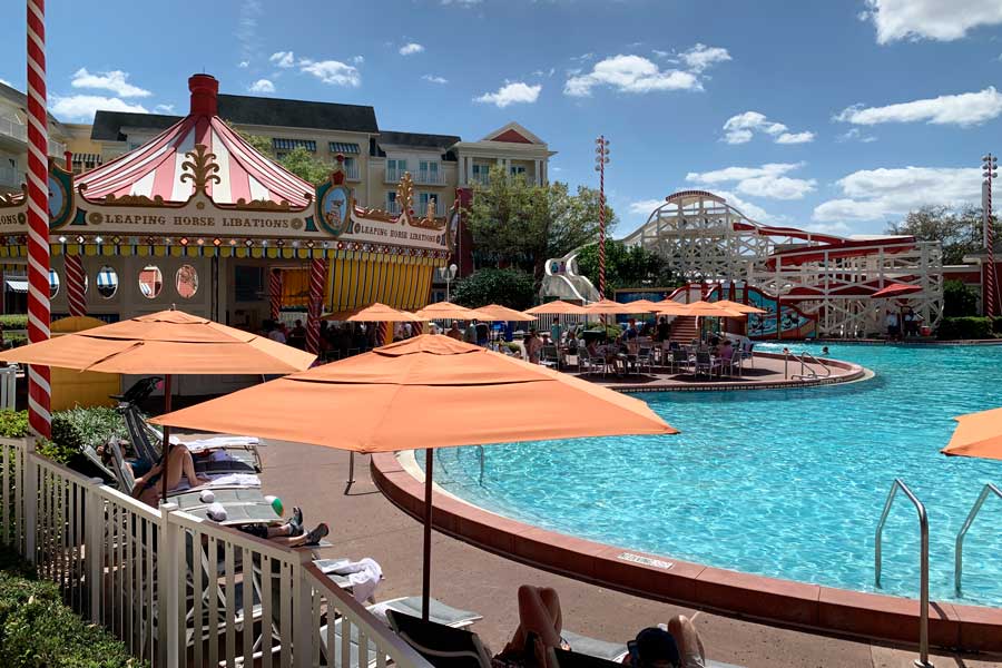 View from the pool area of Disney’s Boardwalk Inn & Villas