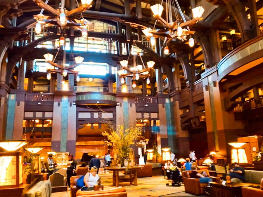 View of people lounging at The Great Hall in Disney’s Grand Californian Resort