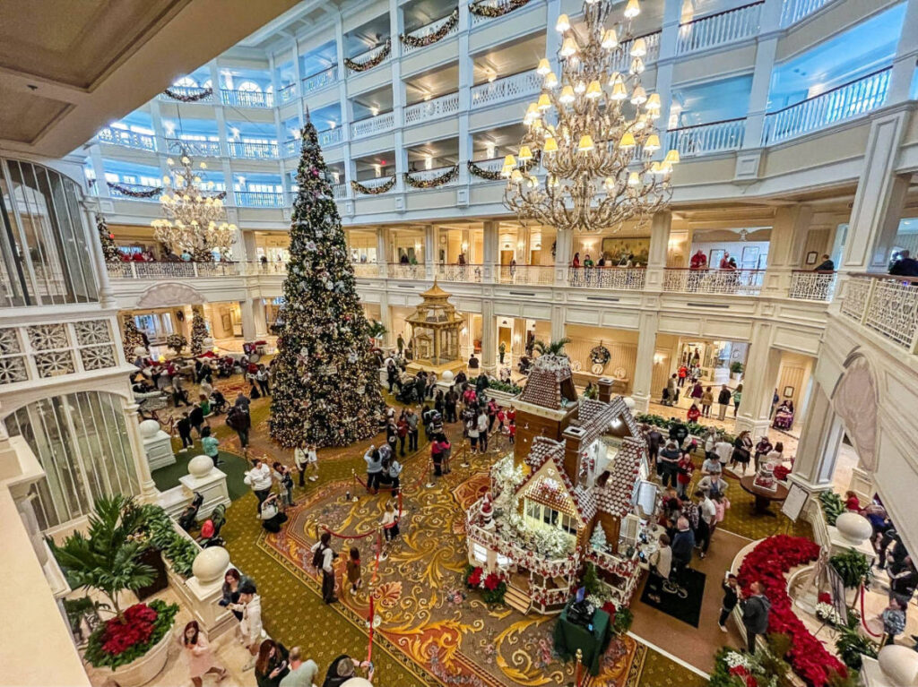 View from the inside of the Disney’s Grand Floridian Resort during Christmas season
