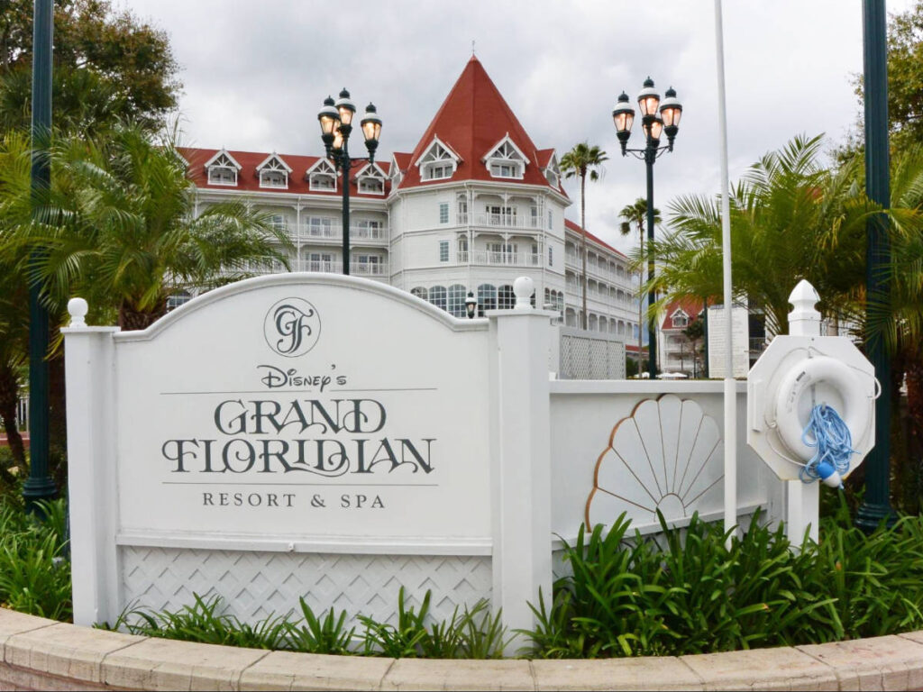 The Disney's Grand Floridian Resort & Spa signage at the entrance