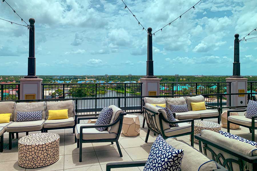 Chairs and view from the rooftop of Disney’s Riviera Resort