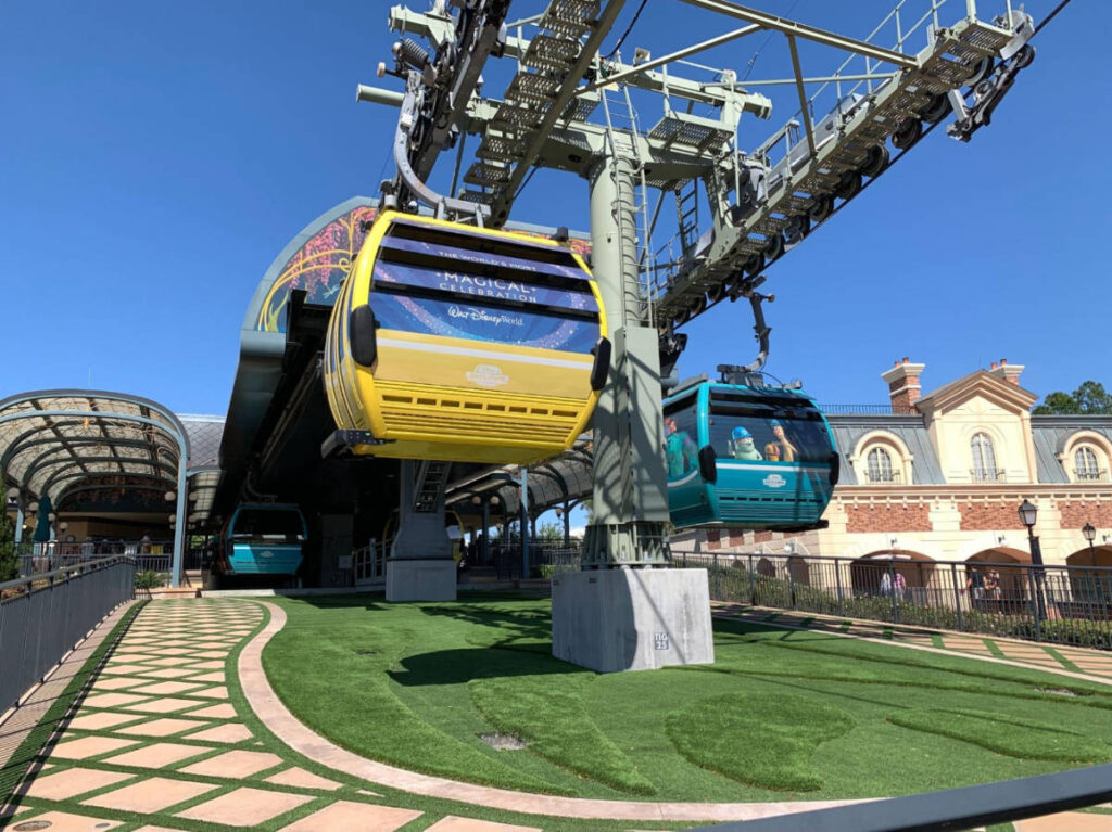 Clear blue sky over the Disney’s Skyliner
