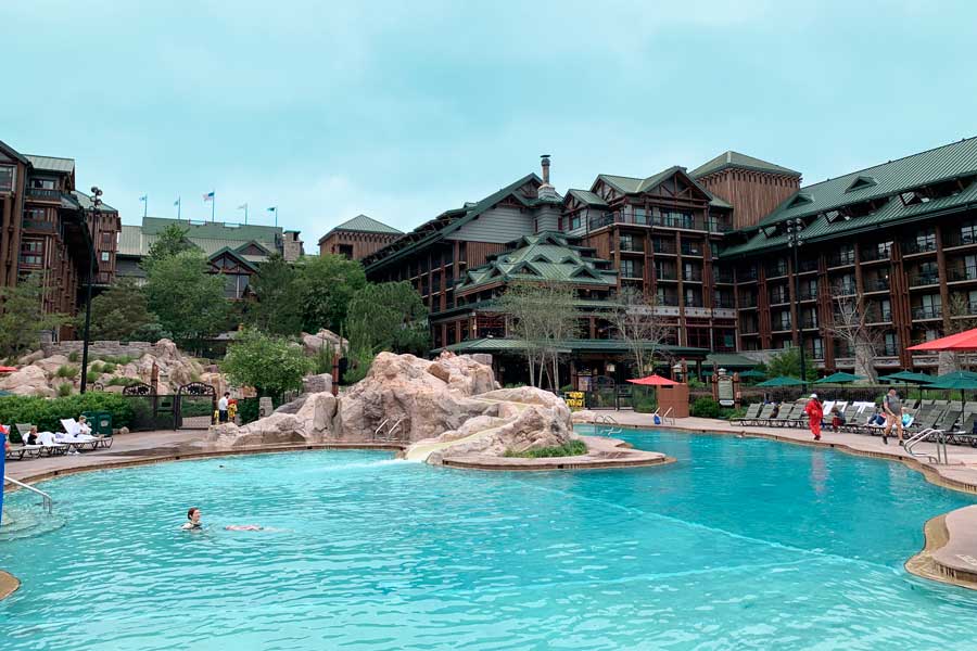 View of the pool area in Disney’s Wilderness Lodge