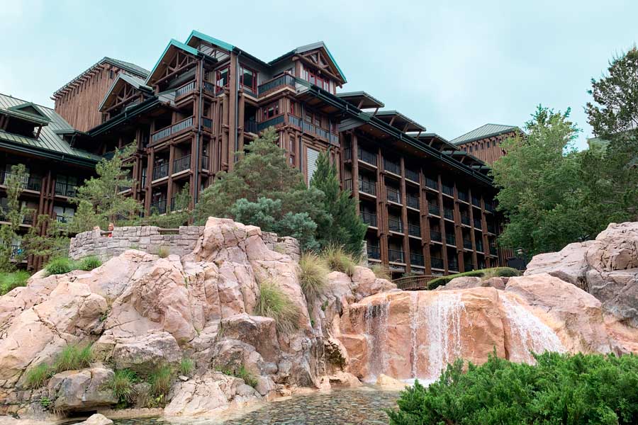 View of a small waterfall in Disney’s Wilderness Lodge