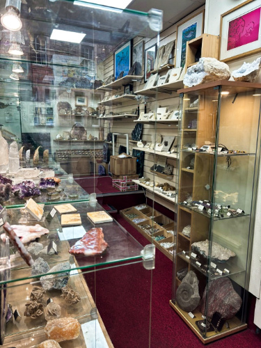 The crystals on the display cases at Mr. Wood’s Fossils