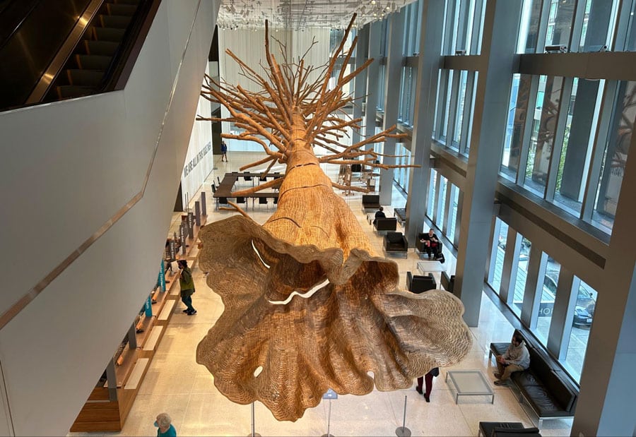 View of a display hanging inside the Seattle Art Museum