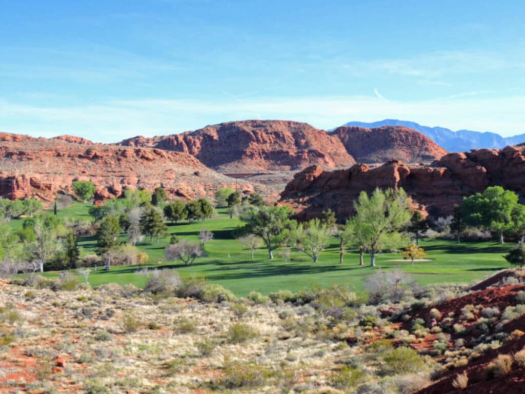 Panoramic view of the picturesque landscape of Red Hills Golf Course